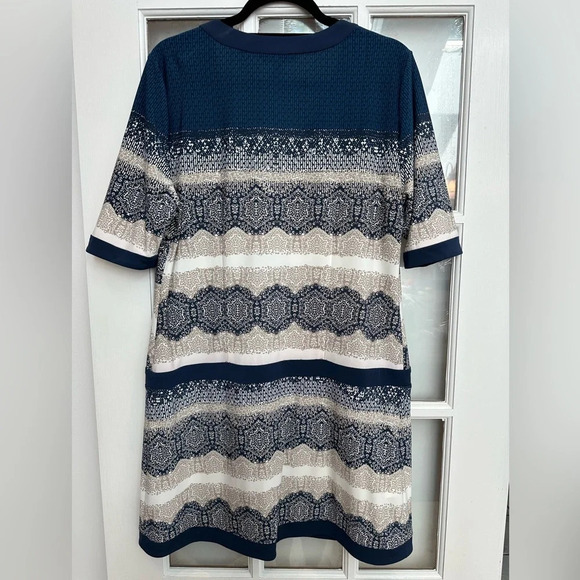 BCBGMAXAZRIA Y2K Navy & Tan Daly Shift Dress Bohemian Vibes Size L Large - Picture 4 of 13